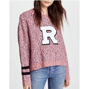 Rag & Bone Women's Red Halstead Varsity Letter Sweater Oversized Cotton Wool XS